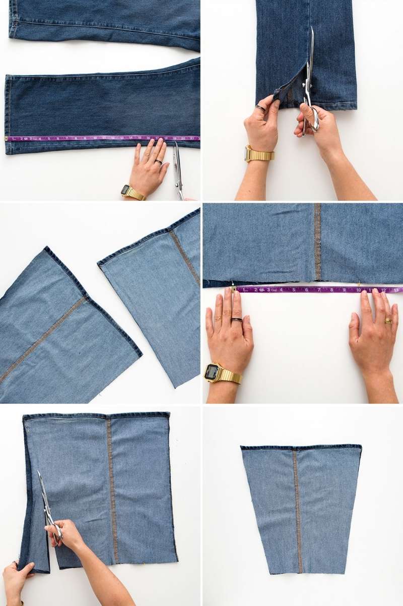 Tasche aus alter Jeans nahen-anleitung-hosenbein-schneiden