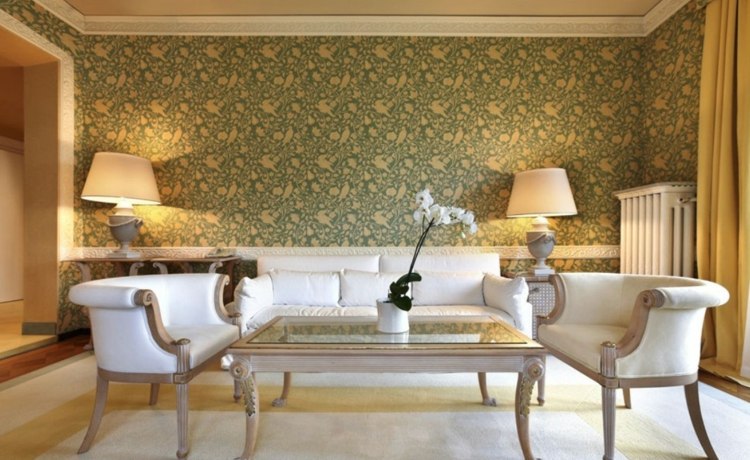 wand tapeten design muster vintage stil moebel wohnzimmer