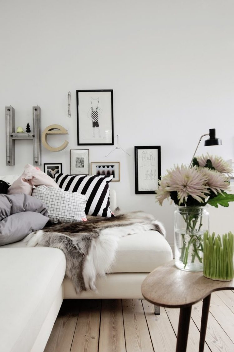 Wandgestaltung mit Bildern -wohnzimmer-skandinavisch-schwarz-weiss