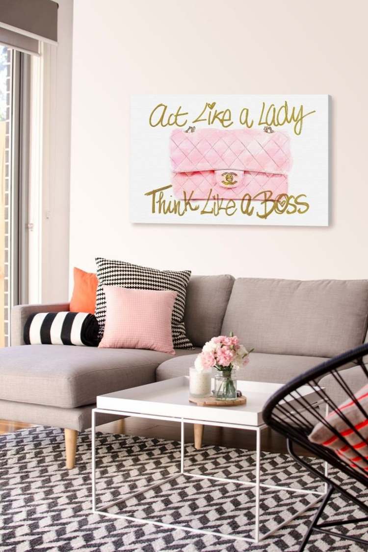wandgestaltung-wohnzimmer-feminin-rosa-grau-weiss-kombination-wandbild