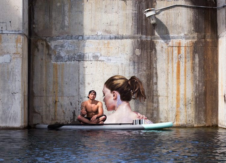 wasser wandbilder sean yoro hula surfbrett foto beton rost