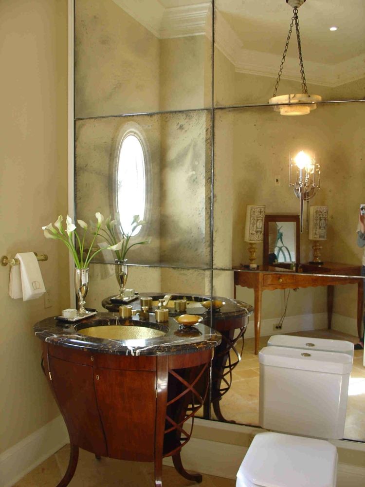 wc gaeste design modern rustikal spiegelwand schrank stein holz