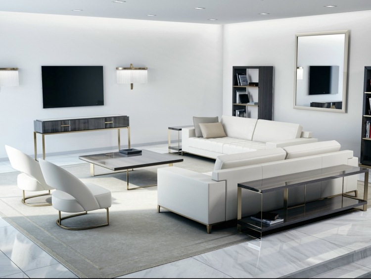 Weiße Wohnzimmermöbel -modern-einrichtung-kollektion-paris-hugu-eschevalier-metall-marmor