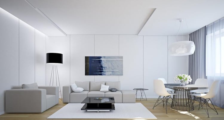 Weiße Wohnzimmermöbel -modern-gross-sessel-couch-esstisch-plastik-chair-holzboden