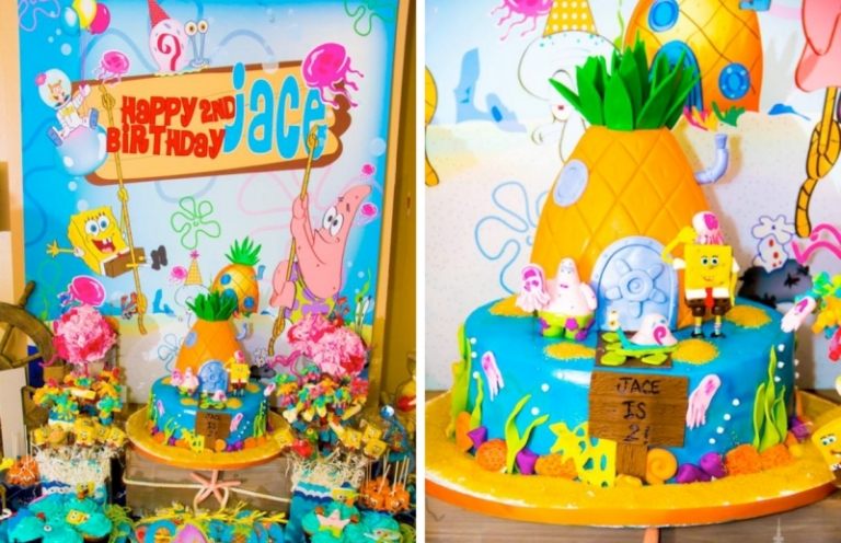 Deko-Kindergeburtstag-basteln-Sponge-Bob-Geburtstagstorte