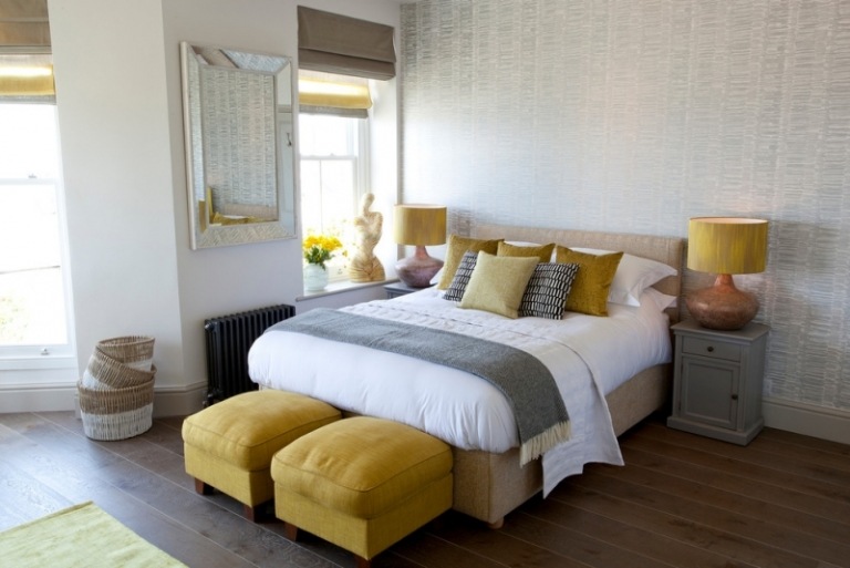 Einrichten-Grau-Gelb-Farbgestaltung-Schlafzimmer-Ideen