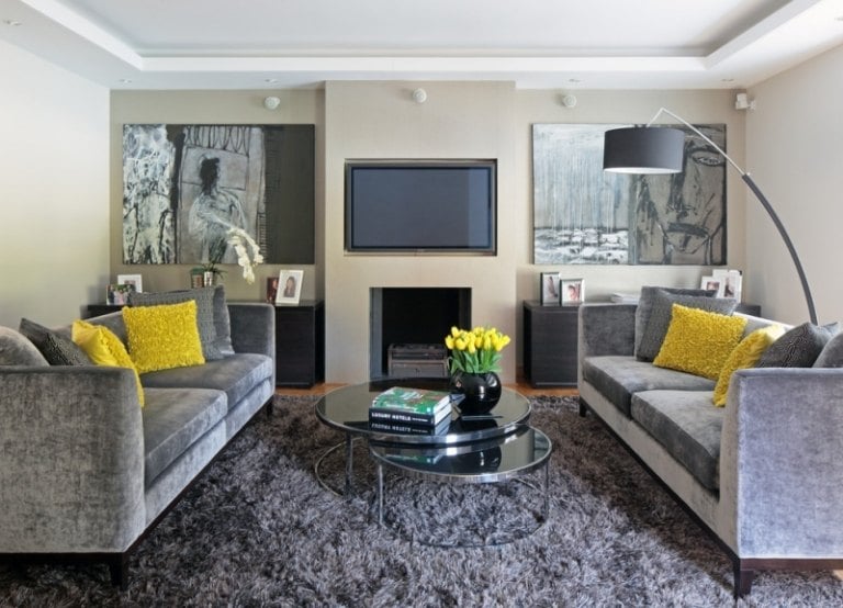 Einrichten-Grau-Gelb-Wohnzimmer-Wohnideen-Farben