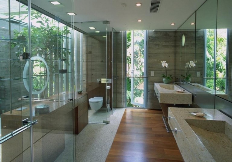 Holzboden-Badezimmer-Fliesen-Beton-Waschtisch