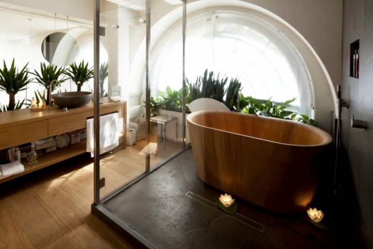 Holzboden-Badezimmer-massivholz-Ideen-Glaswand
