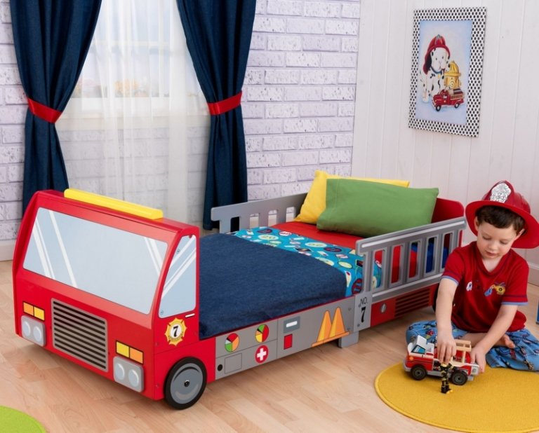 Kinderbett-Babyzimmer-Feuerwehrauto-Juniorbett-Design