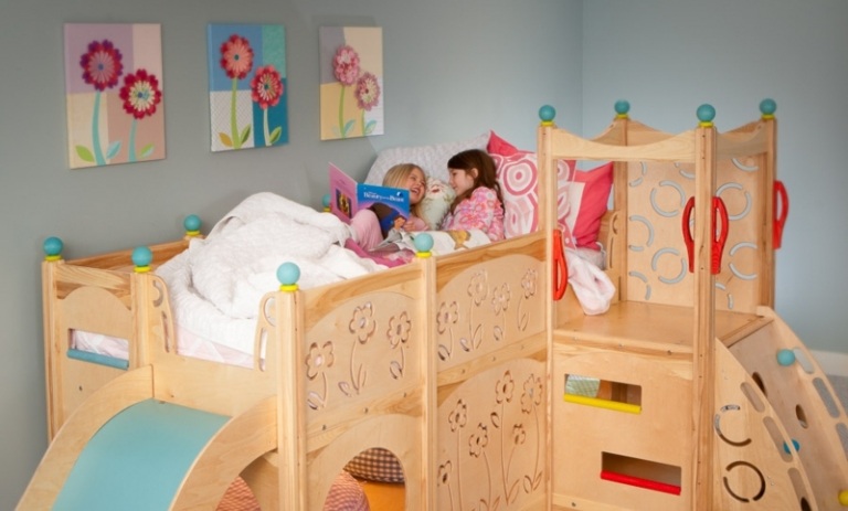 Kinderbett-Babyzimmer-mitwachsend-Holz-Gestell-Juniorbetten-Rutsche