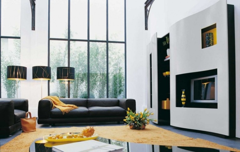 Neue-Wohntrends-Wohnzimmer-schwarz-weiss-gelb