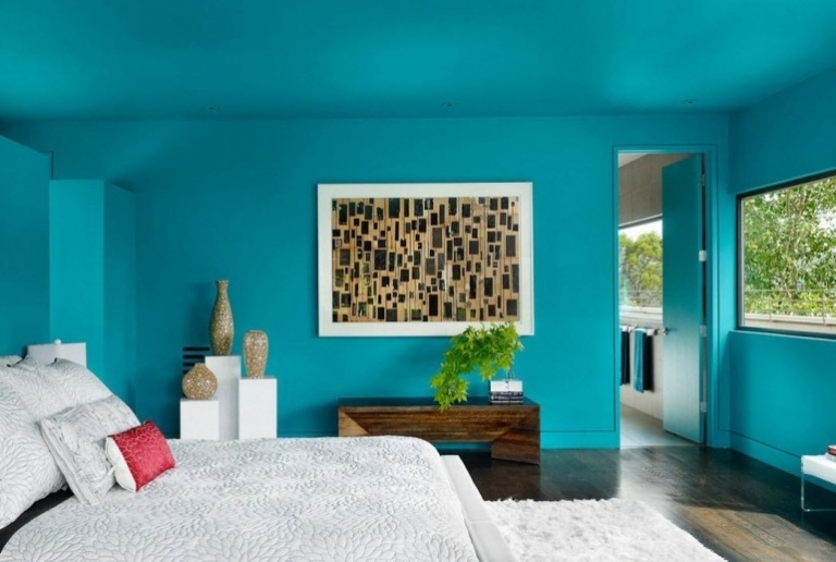 Wandfarbe türkis Schlafzimmer-Wandgestaltung-Ideen