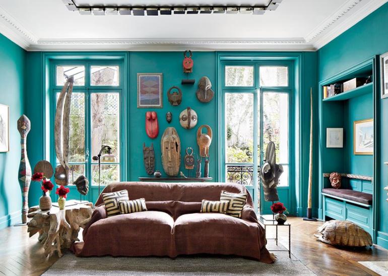 Wandfarbe-tuerkis-Wohnzimmer-exotisch-einrichten-Ideen