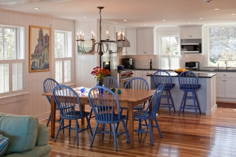 Windsor Stuhl blaue-Farbe-Holztisch-Massivboden