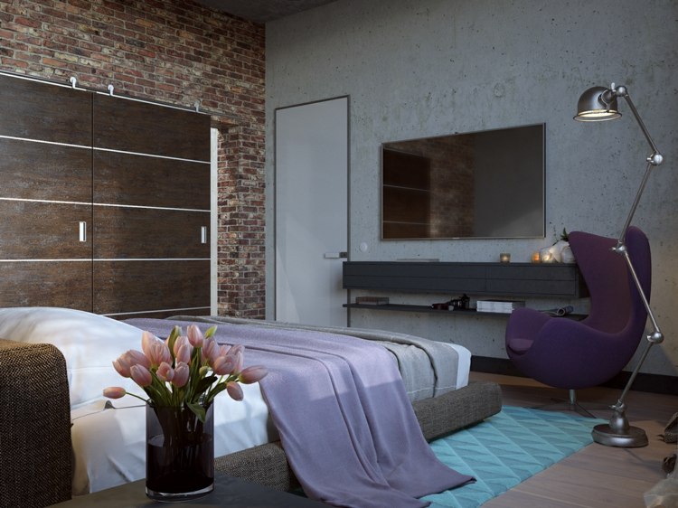apartment design industriellen stil kleiderschrank holz stehlampe modern