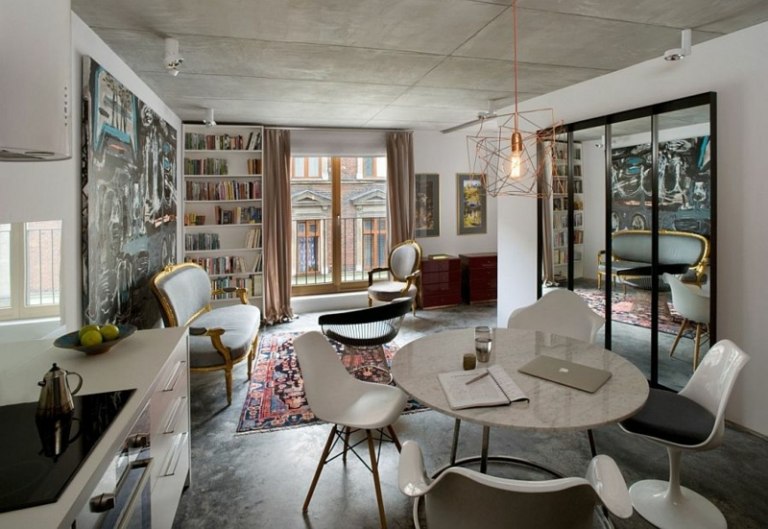 apartment mit modernen und vintage akzenten wohnzimmer esstisch kueche