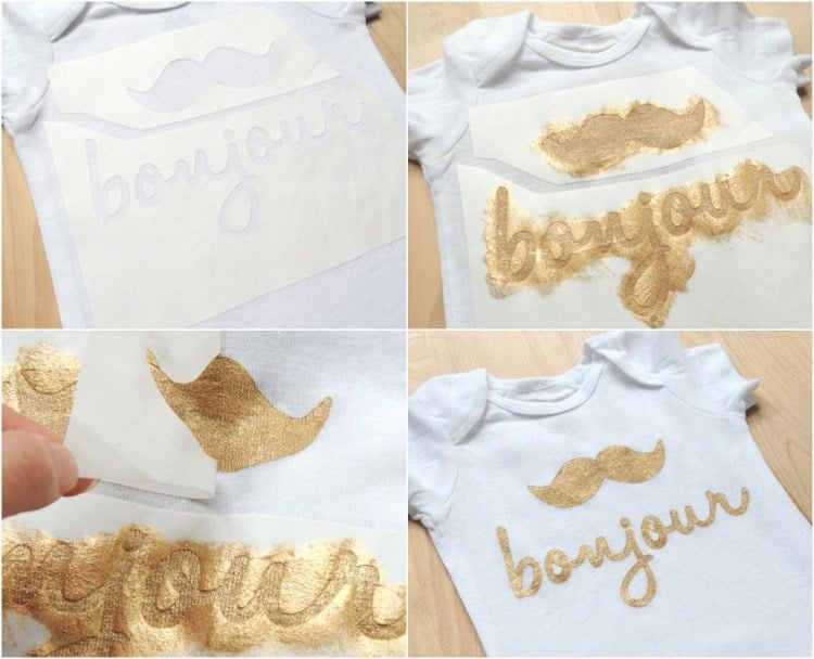 baby-strampler-selbst-bemalen-schrift-goldene-textilfarbe