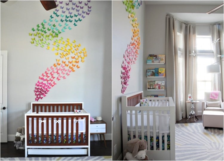 Babyzimmer Deko madchen-papier-schmetterlinge-farbverlauf
