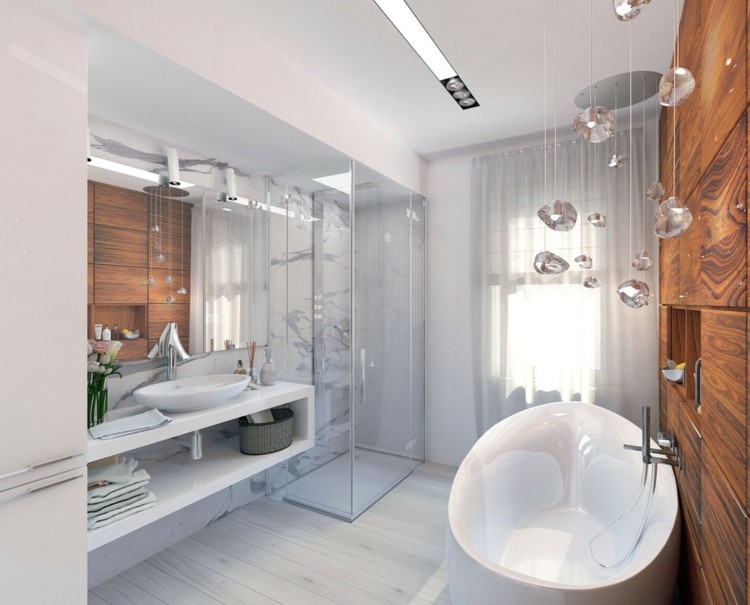badezimmer luxus elegant look deko badkonsole dusche vorhaenge