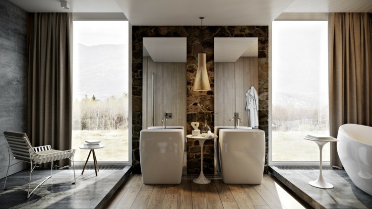 badezimmer luxus fenster vorhaenge waschbecken design modern