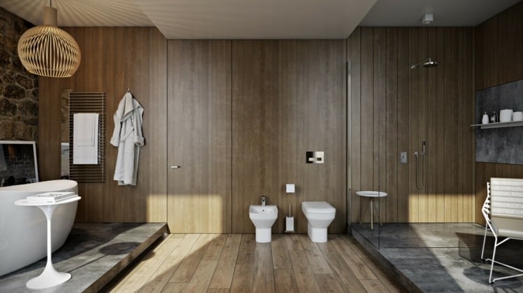 badezimmer luxus modern rustikal retro flair holz dunkel