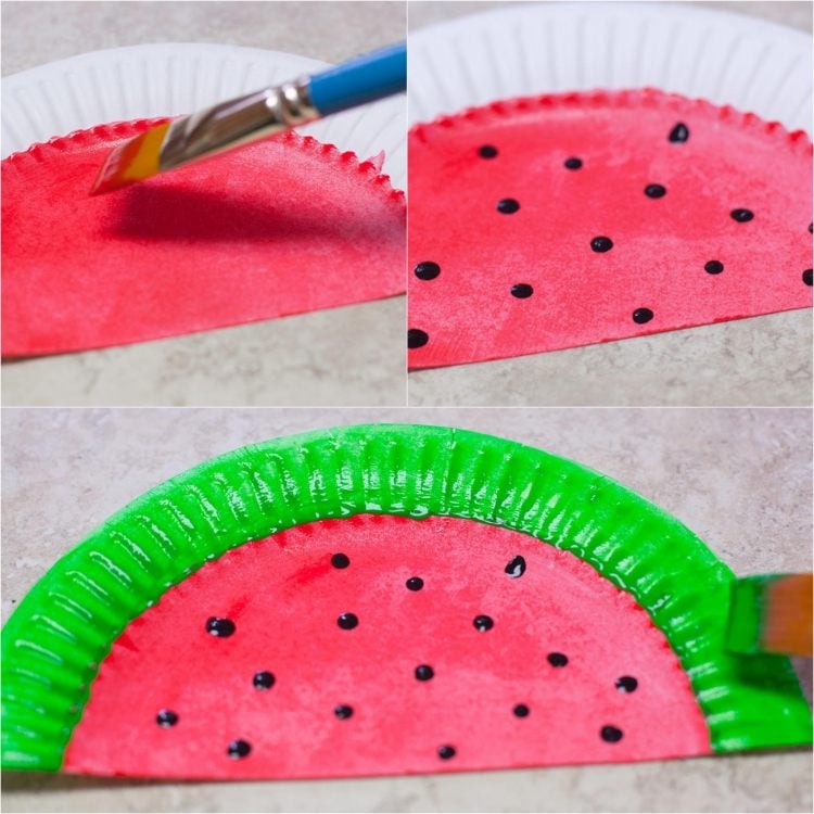 Bastelideen für Sommer wassermelone-pappteller-bemalen-faecher