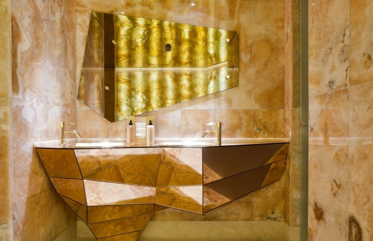 beste-farbe-badezimmer-braun-gold-waschtisch-waschbecken-geometrisch-designer-doppelwaschbecken