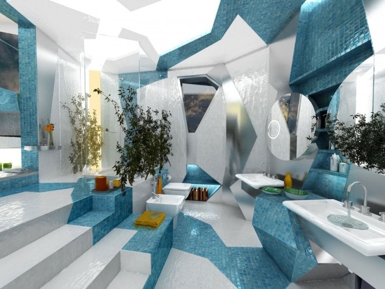 beste-farbe-badezimmer-extravagant-weiss-blau-mosaiklfliesen-uneben-geometrisch-spiegel