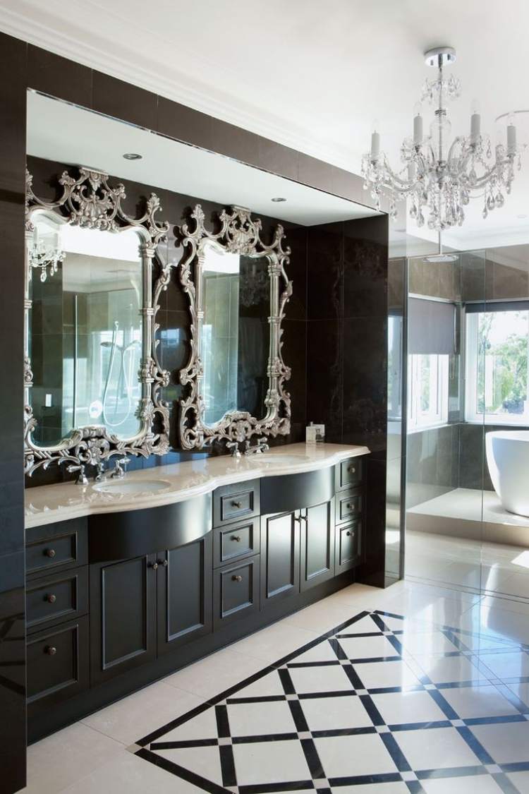 beste-farbe-badezimmer-schwarz-weiss-luxus-kronleuchter-kristall-barockstil