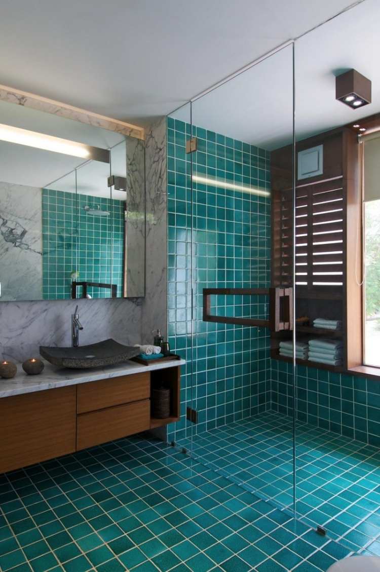 beste-farbe-badezimmer-tuerkis-waschuntertisch-spiegel-quadratisch-glastuer