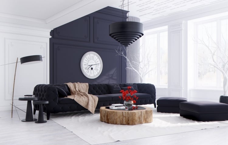 Couchtische aus Massivholz -wohnzimmer-baumstamm-flach-mittig-schwarz-weiss-minimalistisch