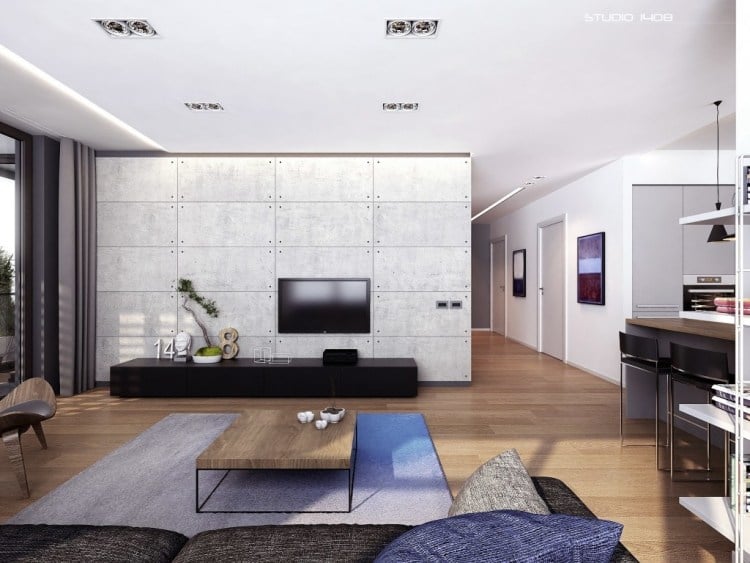 couchtische-massivholz-wohnzimmer-modern-rechteckig-wandverkleidung-fernseher-couch