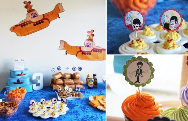 deko-zum-kindergeburtstag-selber-machen-bastelideen-kreative-idee-buffet-blau-amerikanisch