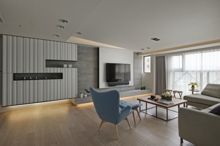 einrichtung minimalistisch asiatischem design moebel wohnwand grau regal