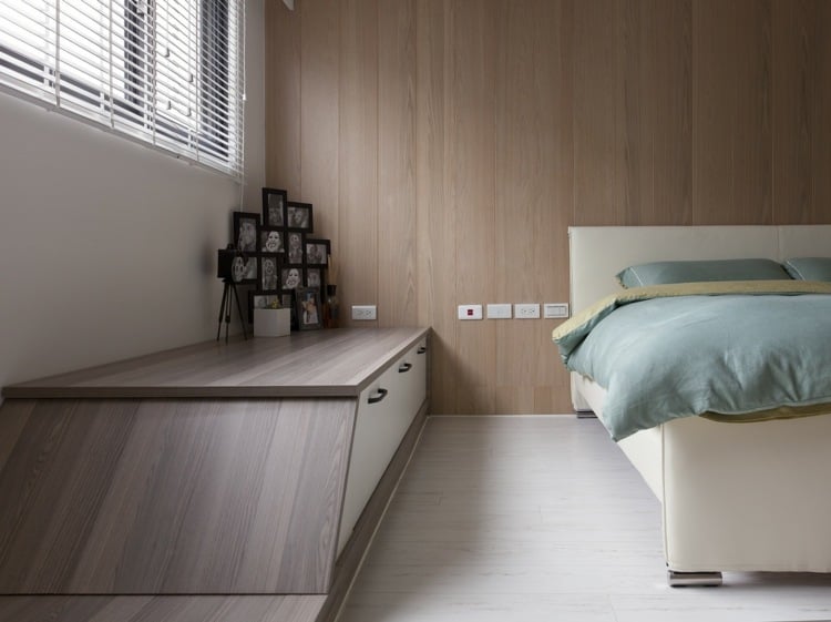 einrichtung minimalistisch asiatischem design schraege bett schlafzimmer modern schrank