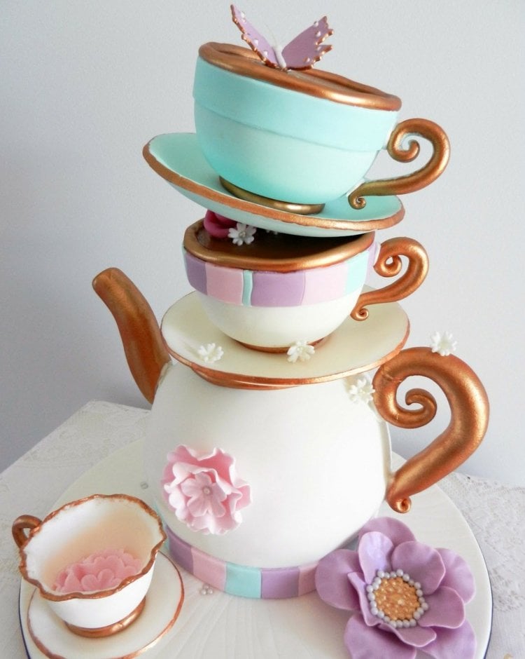 garten-brautparty teekanne torte tassen blumen originell