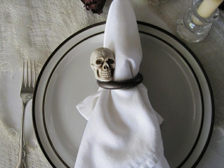 halloween hochzeit serviettenring totenkopf gabel teller