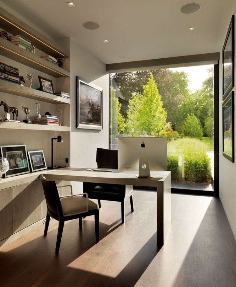home office ausblick garten england schreibtisch modern design regal