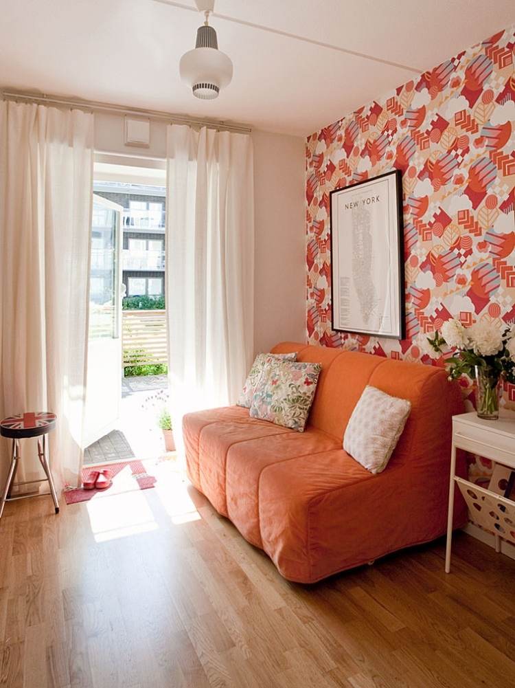 ikea-einrichtungsideen-wohnzimmer-sofabett-LYCKSELE-HAVET-orange