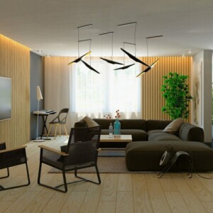 interieur holz lamellen akzent idee wohnbereich lampen modern design