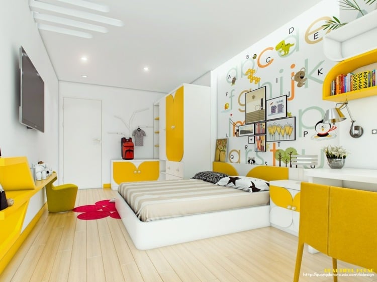 jugendzimmer moderne dekoration wand kinderzimmer bilder gelbe moebel
