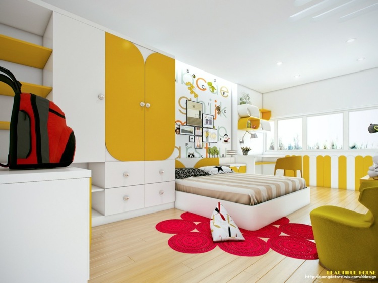 jugendzimmer moderne einrichtung farbe senf rucksack wand gestaltung