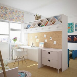 kinderzimmer verspieltem design moebel weiss blau interieur idee trennwand