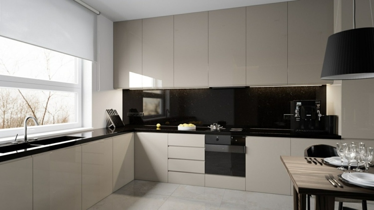 küchen wandpaneele schwarz hochglanz modern rueckwand