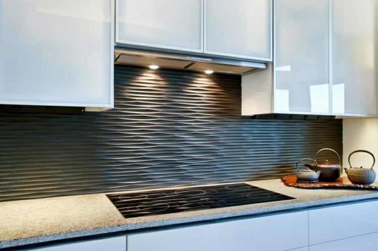 küchen wandpaneele schwarz wellen design relief idee kochherd
