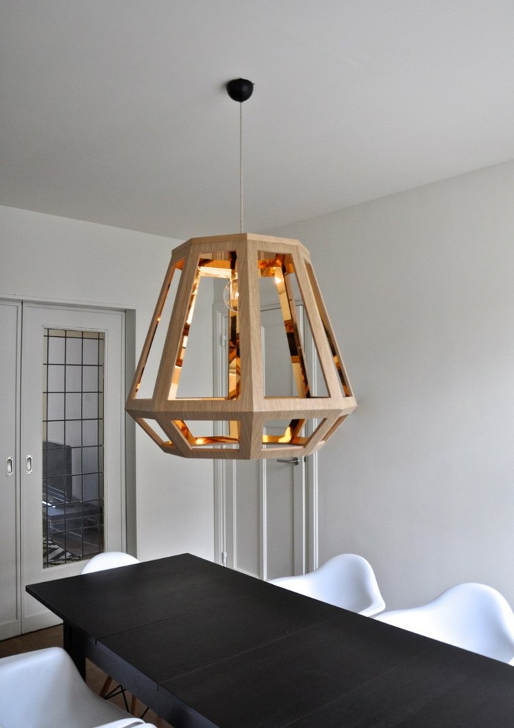 lampen design holz breit form esszimmer esstisch stuehle weiss