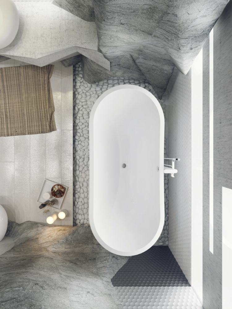 luxus badezimmer badewanne kieselsteine felsen imitation indirekte beleuchtung