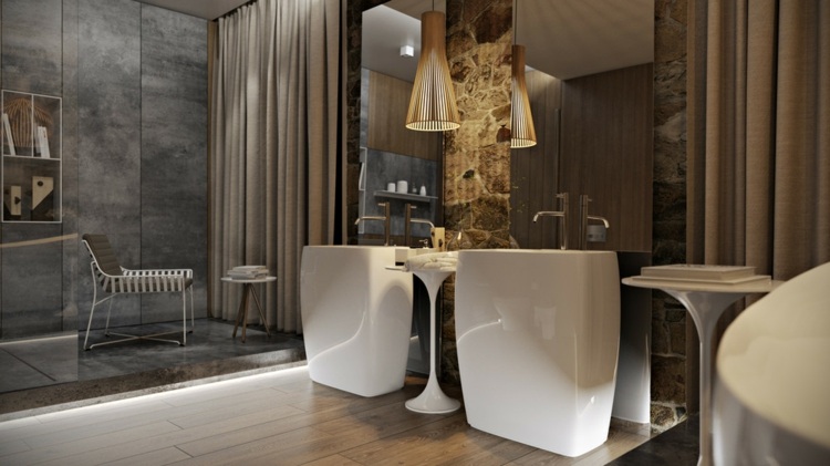 luxus badezimmer modern design spiegel dusche beton