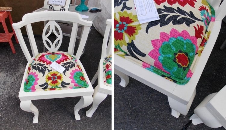 moebel-aufarbeiten--stuhl-restaurieren-polster-bunt-floral-muster-holz-weiss